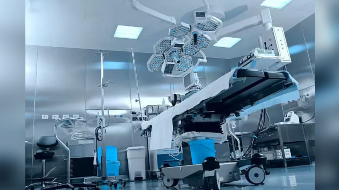 Modern hospital operation theatre with surgical lights and medical equipment highlighting healthcare infrastructure and medical device usage