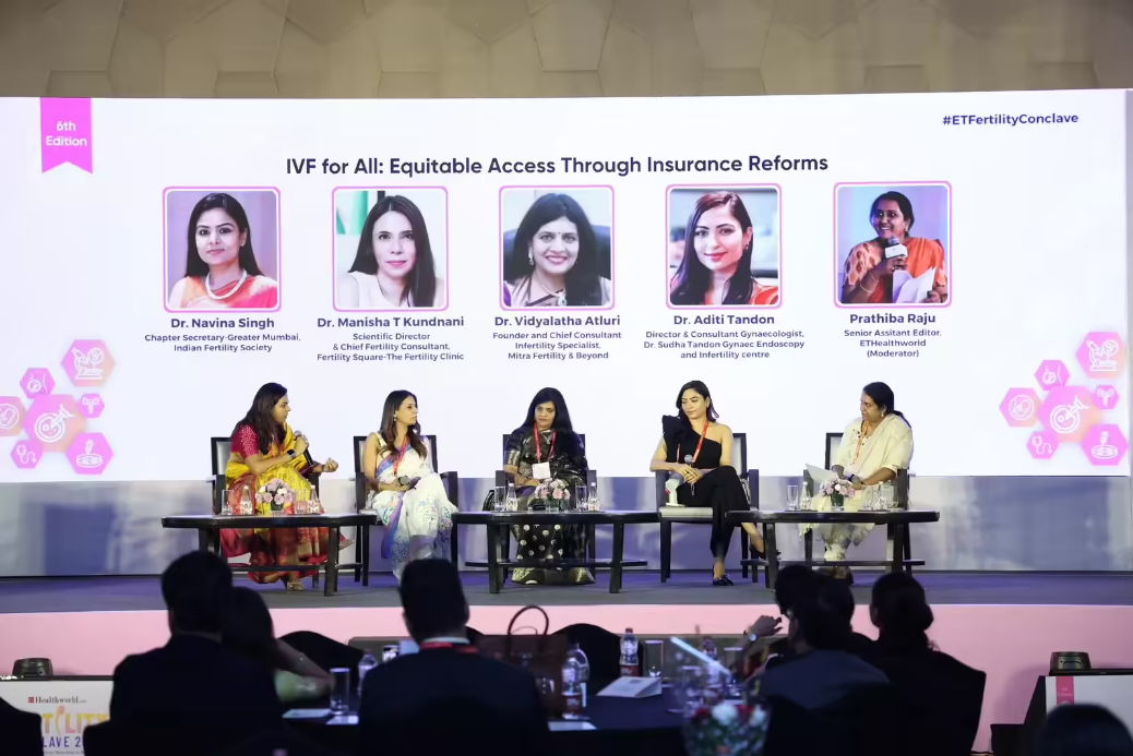 Panel discussion on IVF access and insurance reforms at the 6th ETHealthworld Fertility Conclave featuring fertility experts in India
