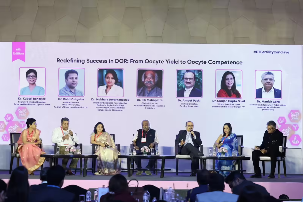 Fertility experts discussing diminished ovarian reserve and oocyte quality at ETHealthworld Fertility Conclave panel discussion