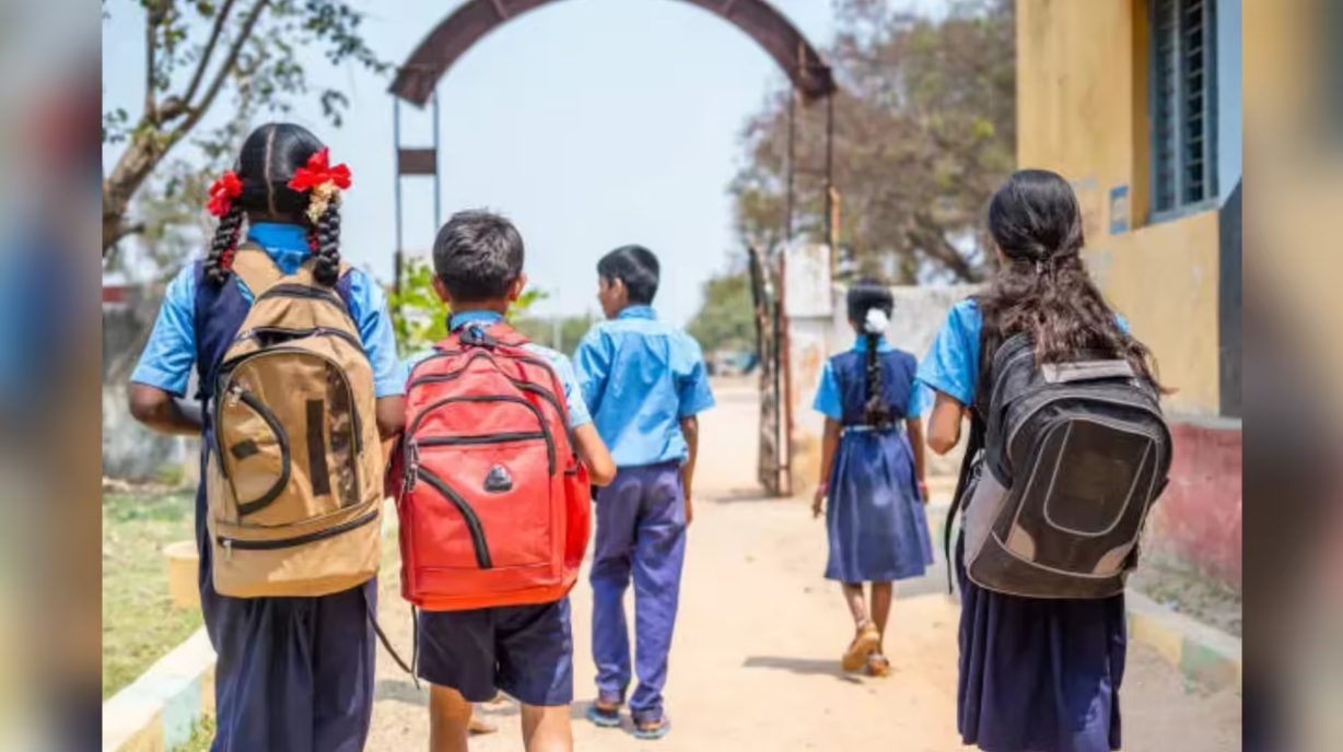 Indian schoolchildren walking to school with backpacks highlighting student lifestyle and daily physical activity