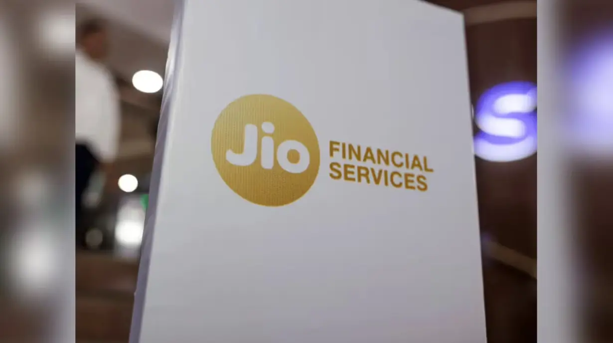 Jio Financial Services logo displayed on office signage representing insurance and financial services business in India