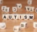 Autism awareness concept with letter blocks spelling Autism on a wooden surface representing neurodevelopmental disorder research and support